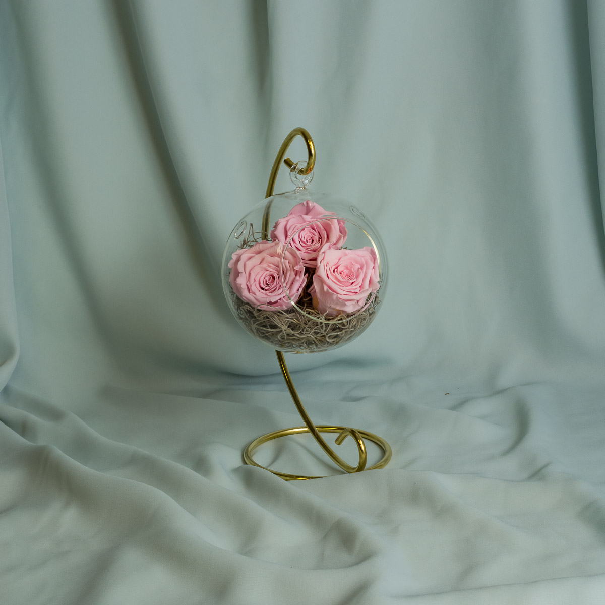 3 Trandafiri roz pal criogenati in suport de sticla-0